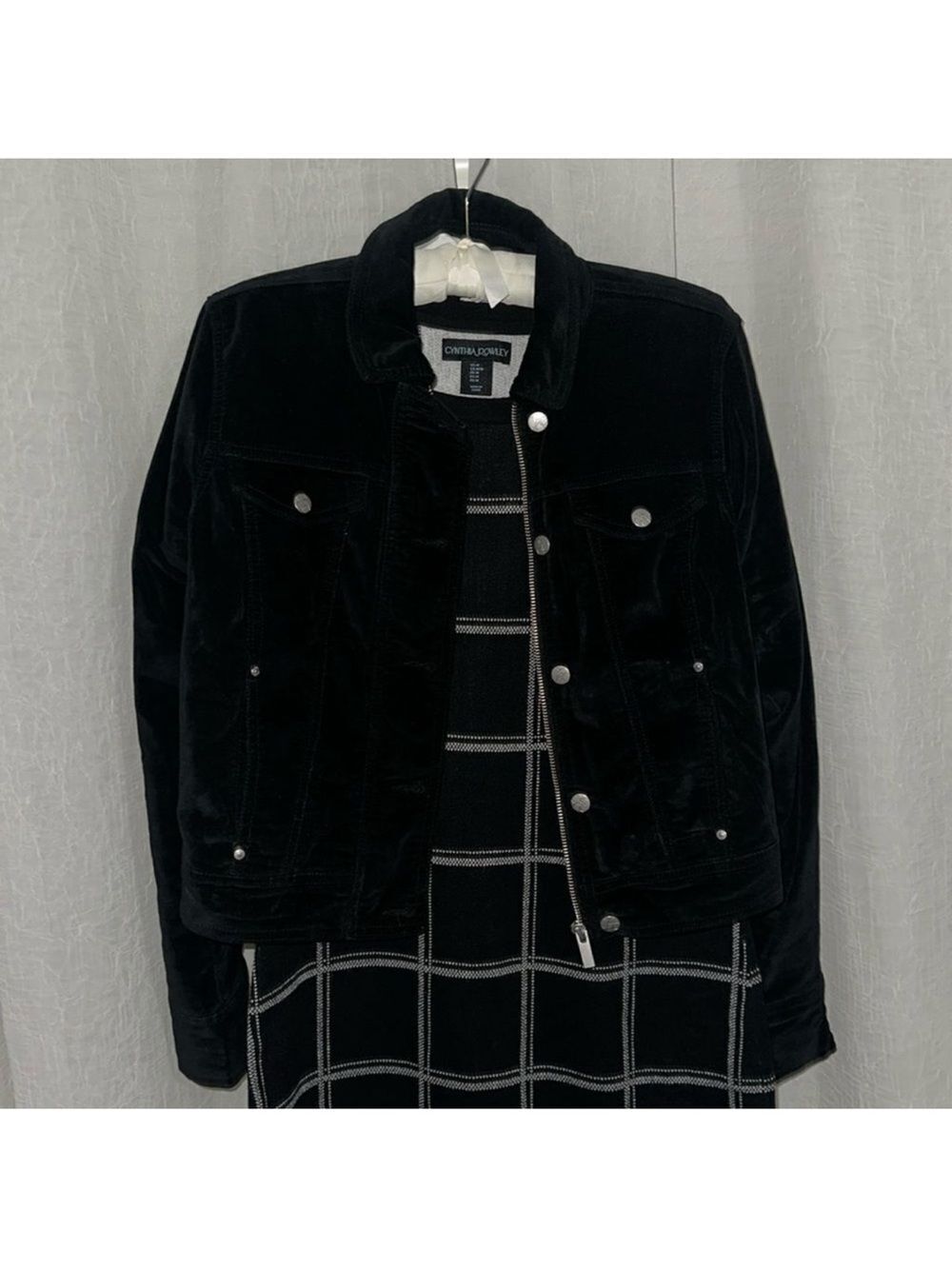 Jessica Simpson XS Black Velvet Zip Button Front Zip Cuffs Moto Jacket